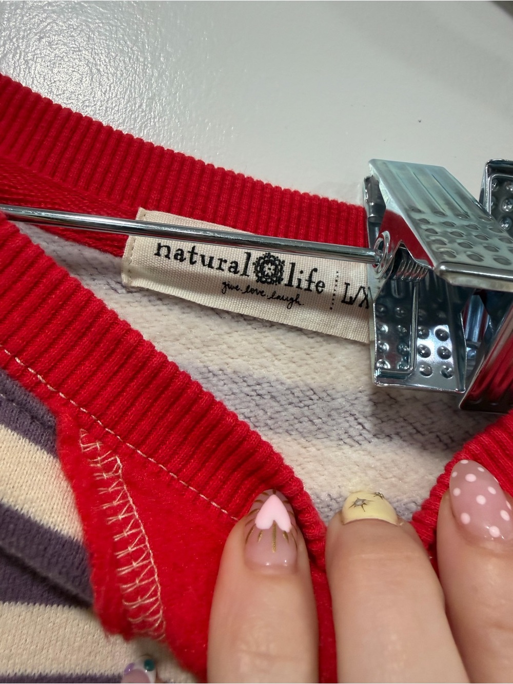 NATURAL LIFE Red-Trim Purple & White Striped Top L/XL - Picture 2 of 7